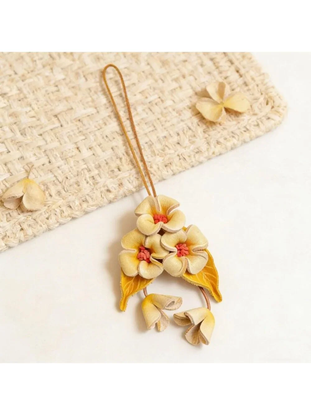 Boho Genuine Leather Flower Keychain | Cute Handbag & Purse Charms for Women